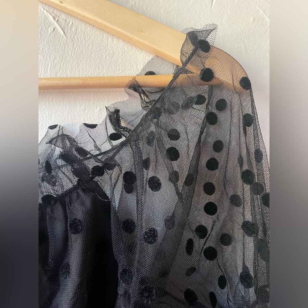 SHEIN Black Lace Polka Dot Sheer Crop Top Size Large - Picture 5 of 9